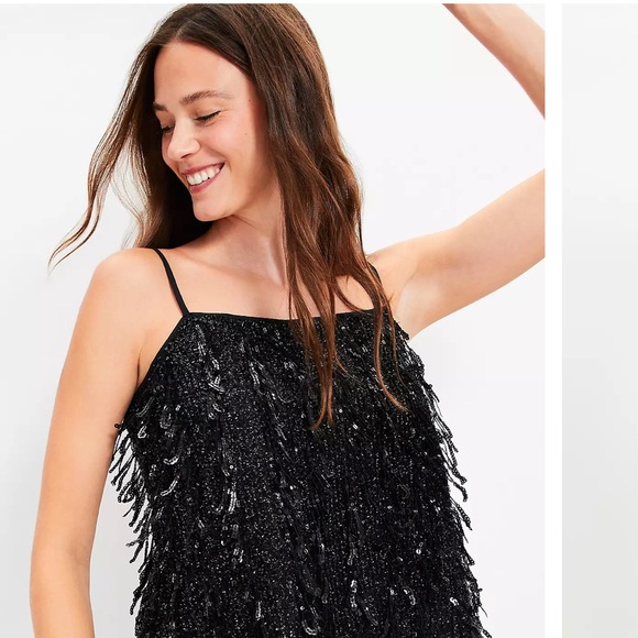 Sequin Fringe Square Neck Cami LOFT - Picture 2 of 7